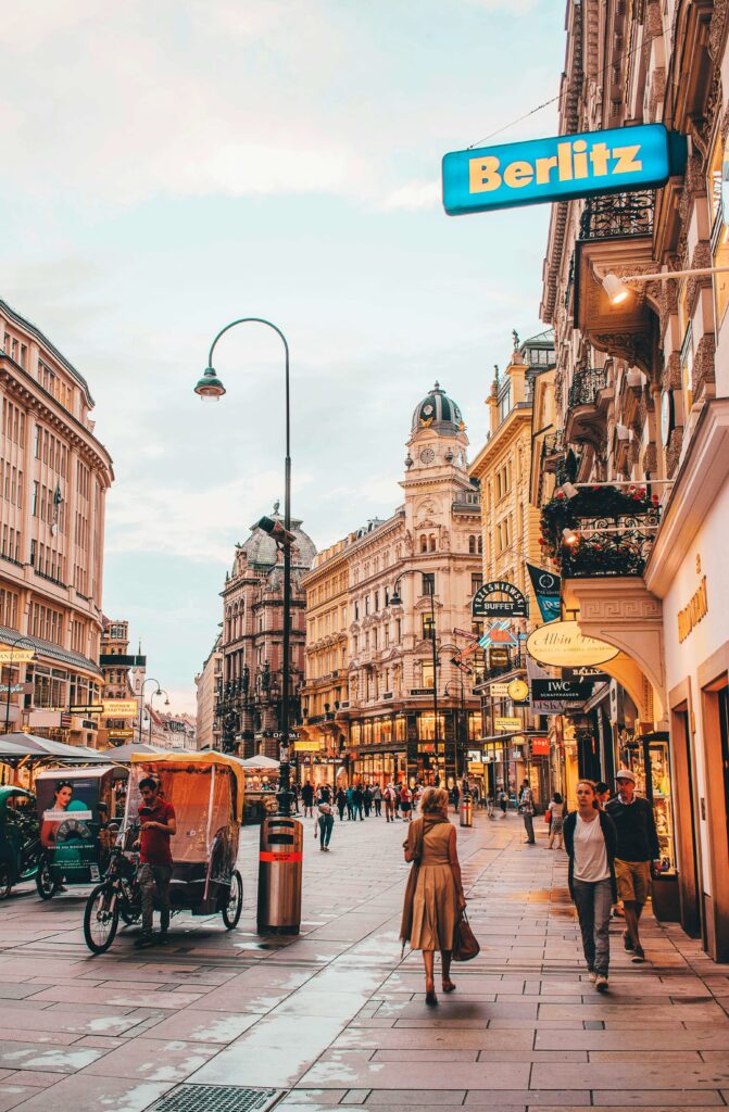 Beautiful view of Vienna's historic city center, showcasing iconic architecture, the Hofburg Palace, and St. Stephen's Cathedral in Austria. 